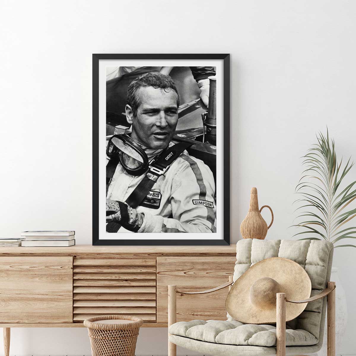 Affiche scène de film Paul Newman dans Indianapolis, 1969 affiche + cadre en bois - noir, HEXOA