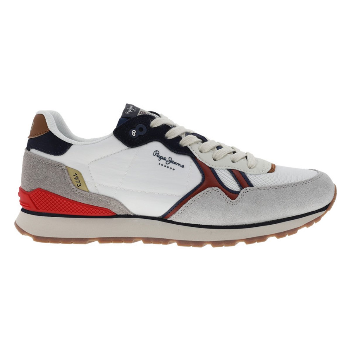 Baskets running en cuir blanches avec un talon plat et des lacets blanc, PEPE JEANS