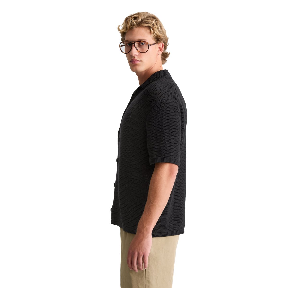 Cardigan à manches courtes relaxed avec structure ajourée noir, MARC O’POLO DENIM
