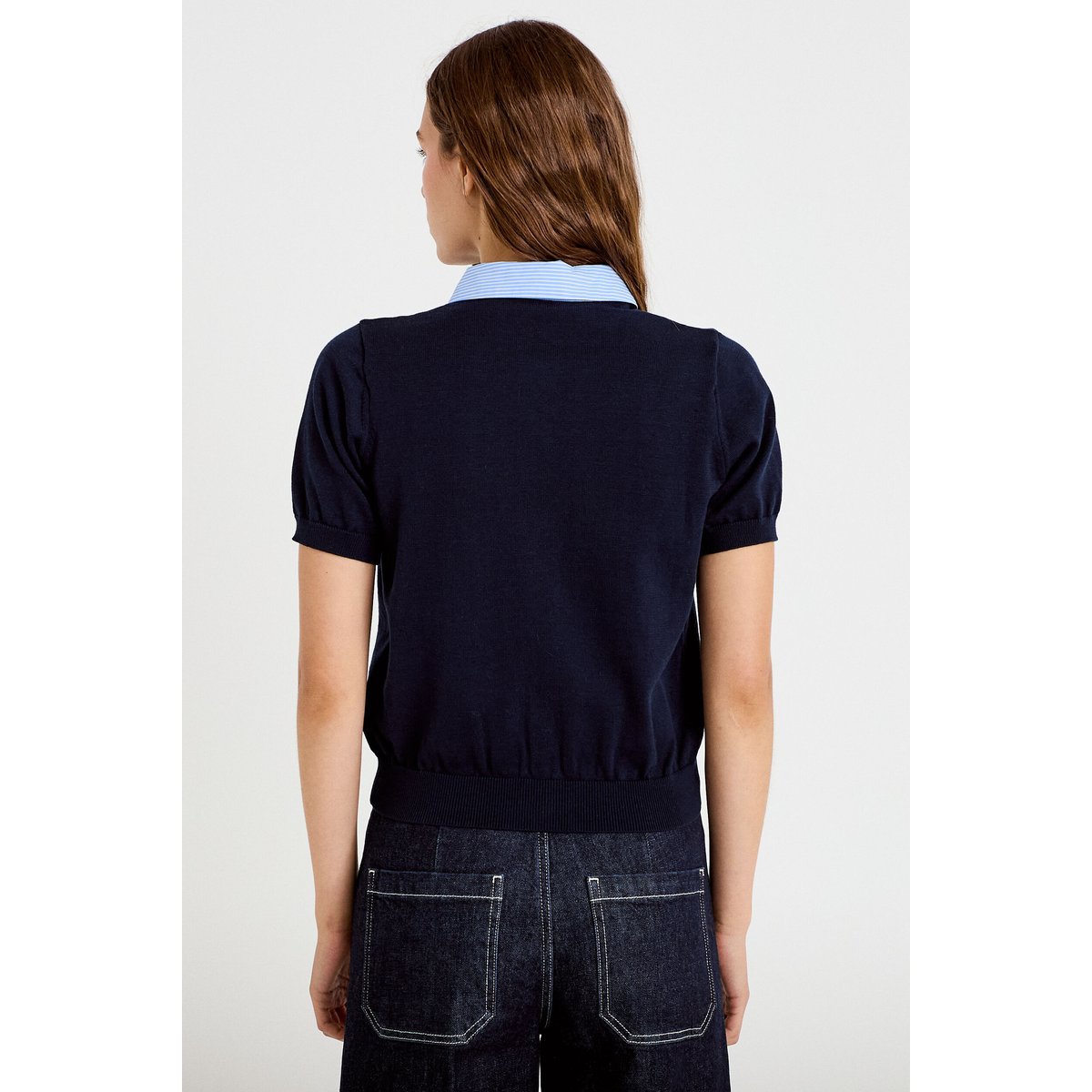 Polo col chemise manches courtes bleu marine, CACHE CACHE