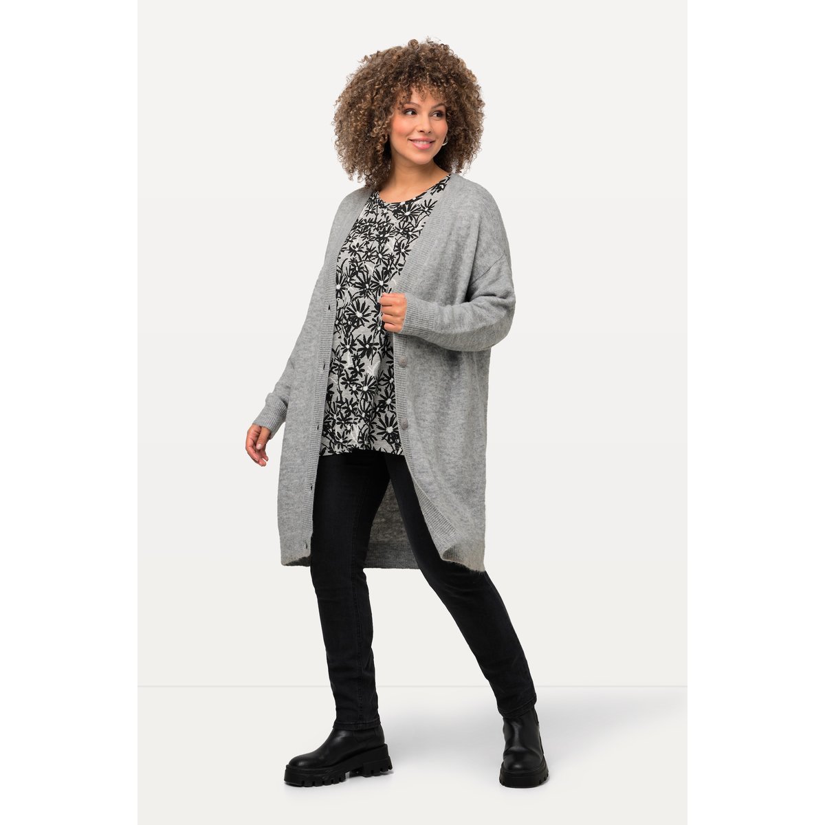 Cardigan en maille fine gris chiné, ULLA POPKEN