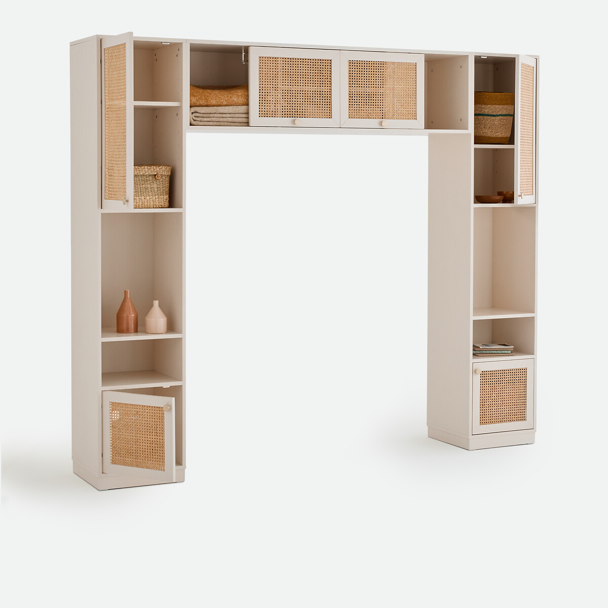 Tête de lit pont avec rangements, portes pin et cannage, PAOLA ecru, LA REDOUTE INTERIEURS