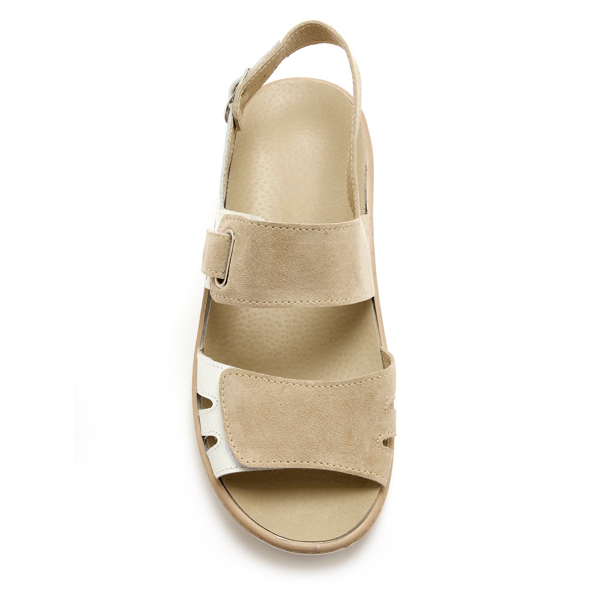 Sandales femme à scratch beige/blanc, PEDICONFORT