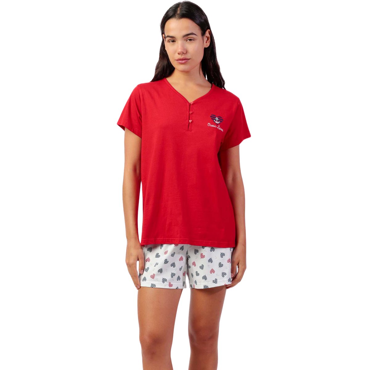 Pyjama short t-shirt Ocean Lover rouge, ADMAS