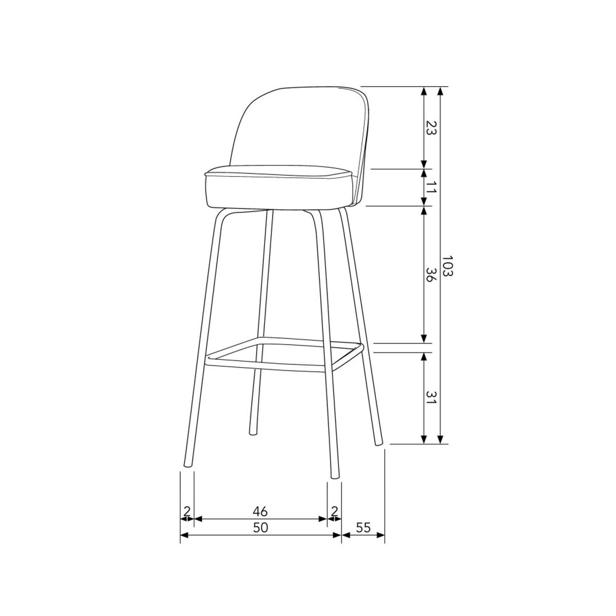 Tabouret de bar en velours 80cm - VOGUE noir, BEPUREHOME