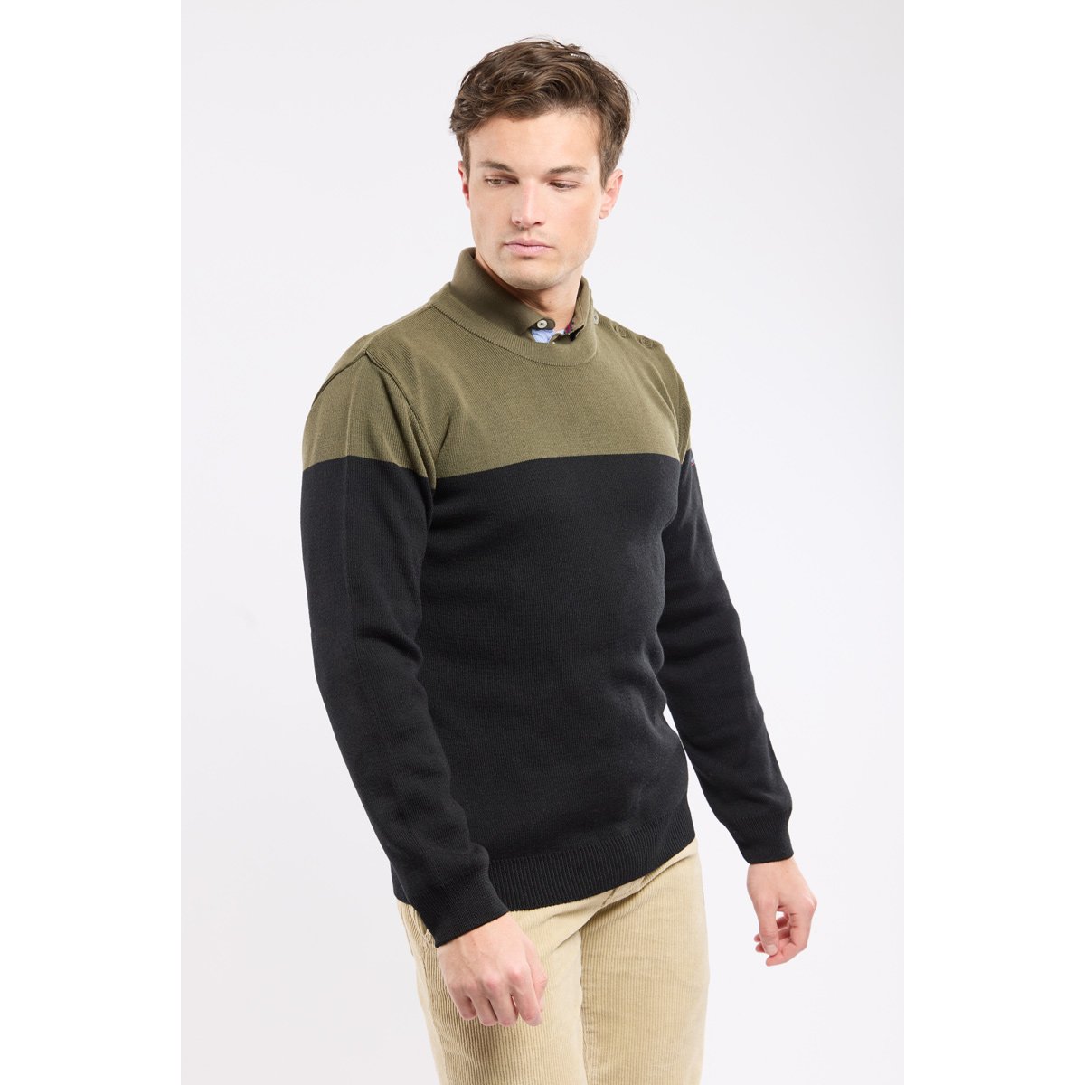 Pull marin bi-color noir/olive, ARMOR-LUX