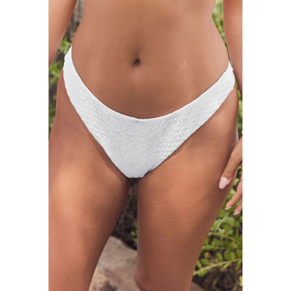 Bas de bikini brésilien échancré blanc froncé blanc, NEXT