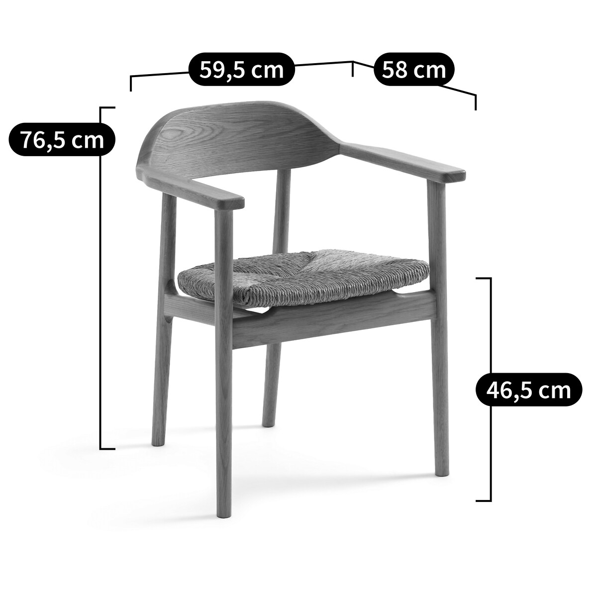 Fauteuil de table en chêne massif et paille, Arié chêne, AM.PM