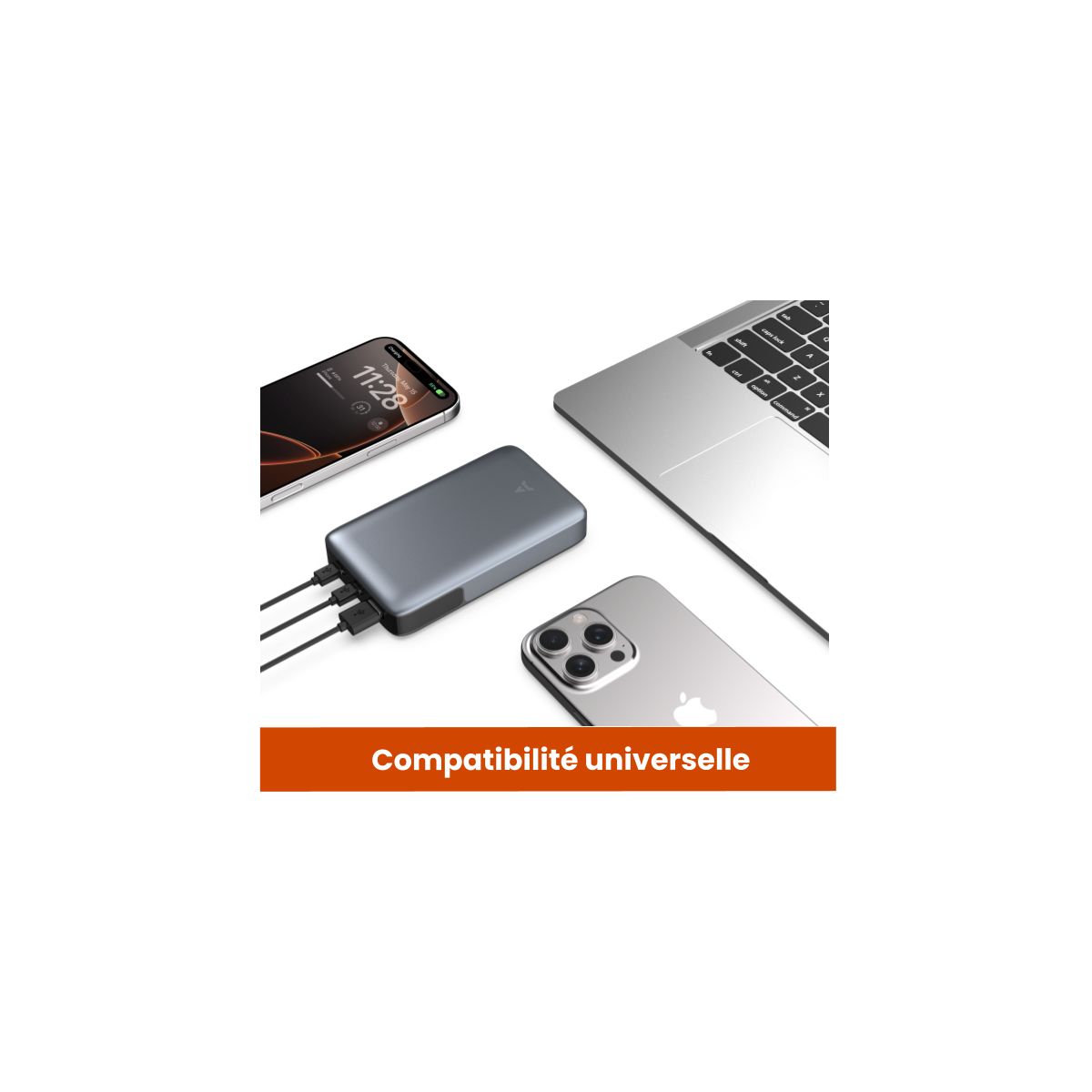 Batterie externe 20 000 mAh 65W Power Delivery couleur unique, ADEQWAT