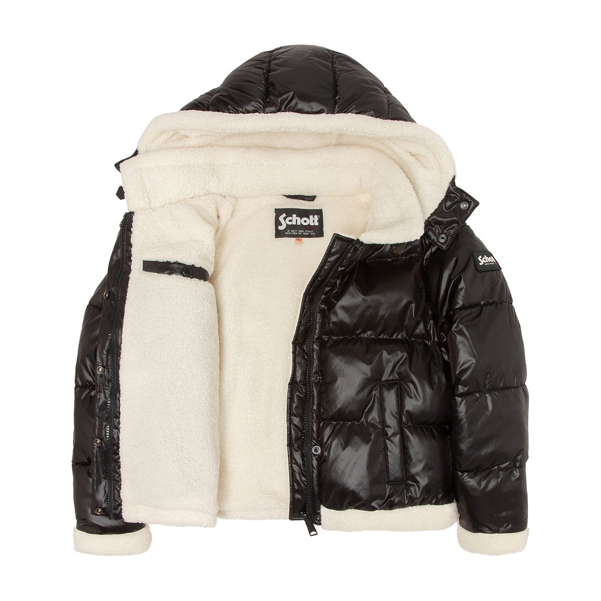 Doudoune à capuche doublée sherpa noir, SCHOTT