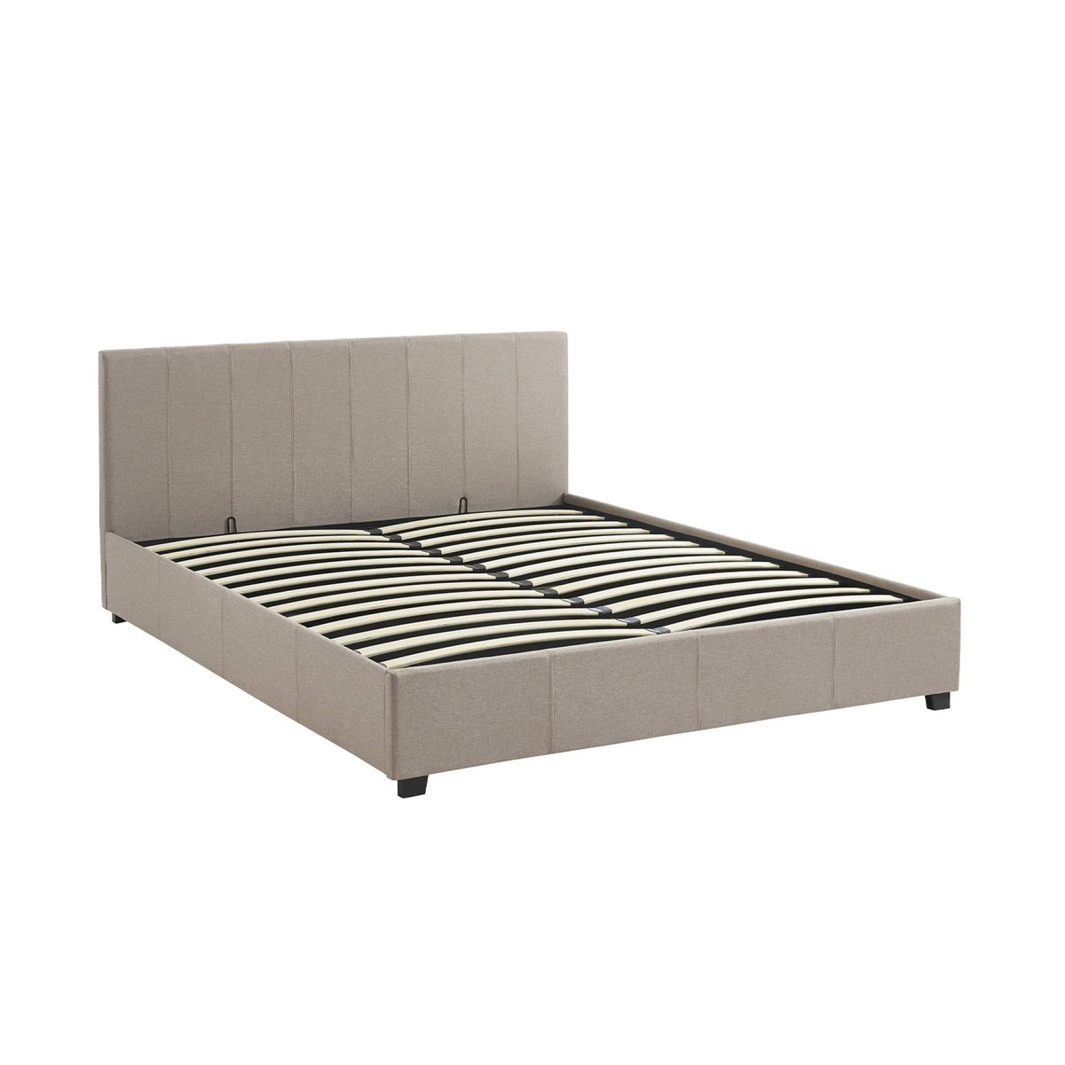 Lit coffre avec sommier à lattes et tête de lit 160 x 200cm finition tissu AVALON beige, SWEEEK