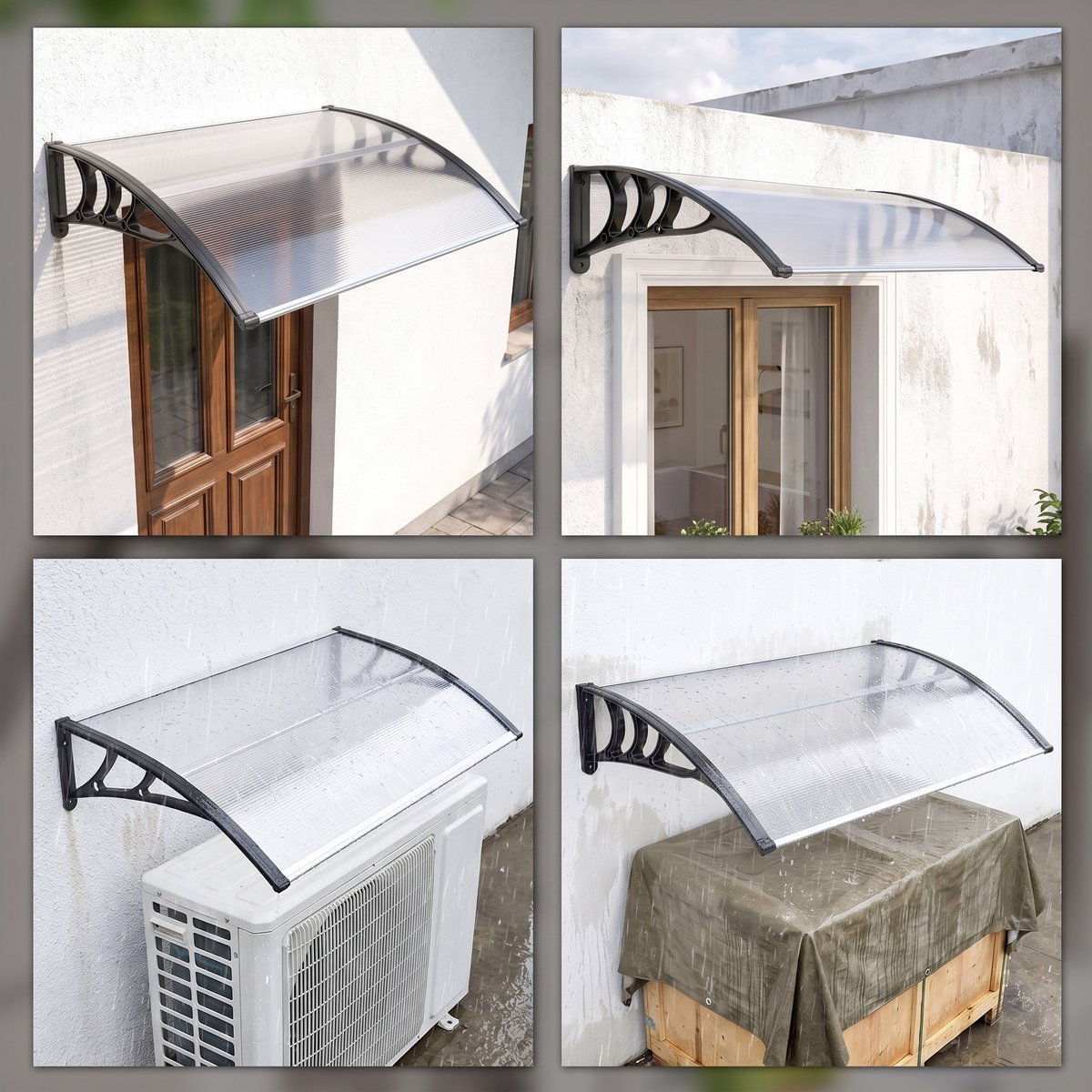Auvent de porte Polycarbonate Transparent transparent, OUTSUNNY
