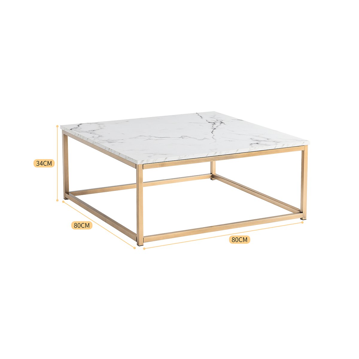 Table basse carrée style industriel, FACTO or et imitation marbe, MEUBLES COSY