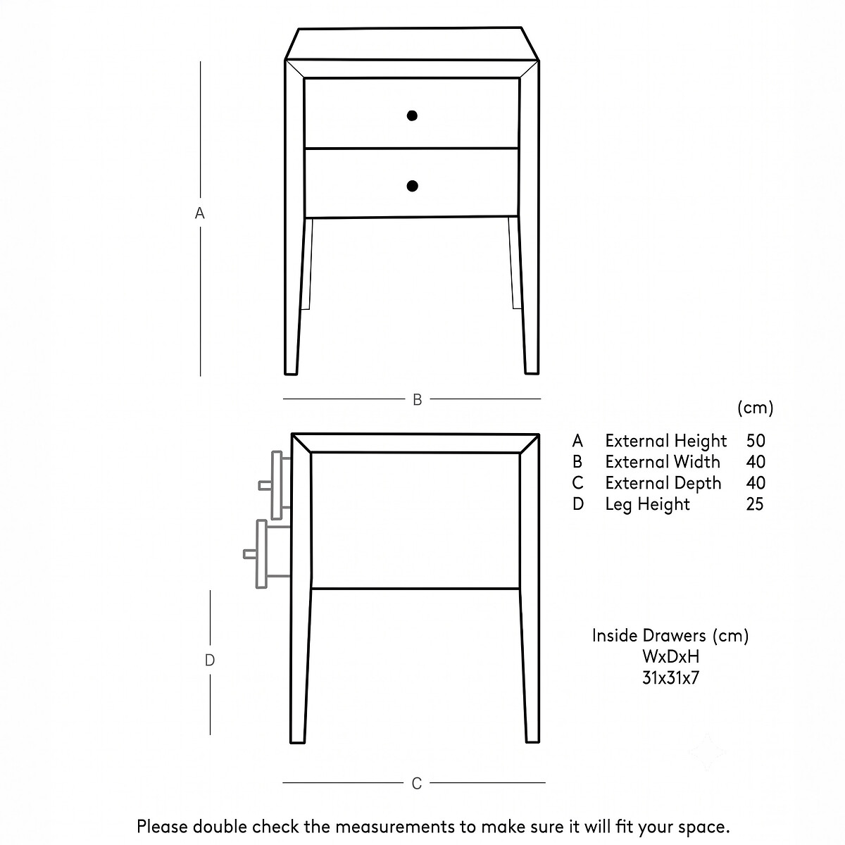 Valente Mango Wood 2 Drawer Bedside Table light wood, SWOON