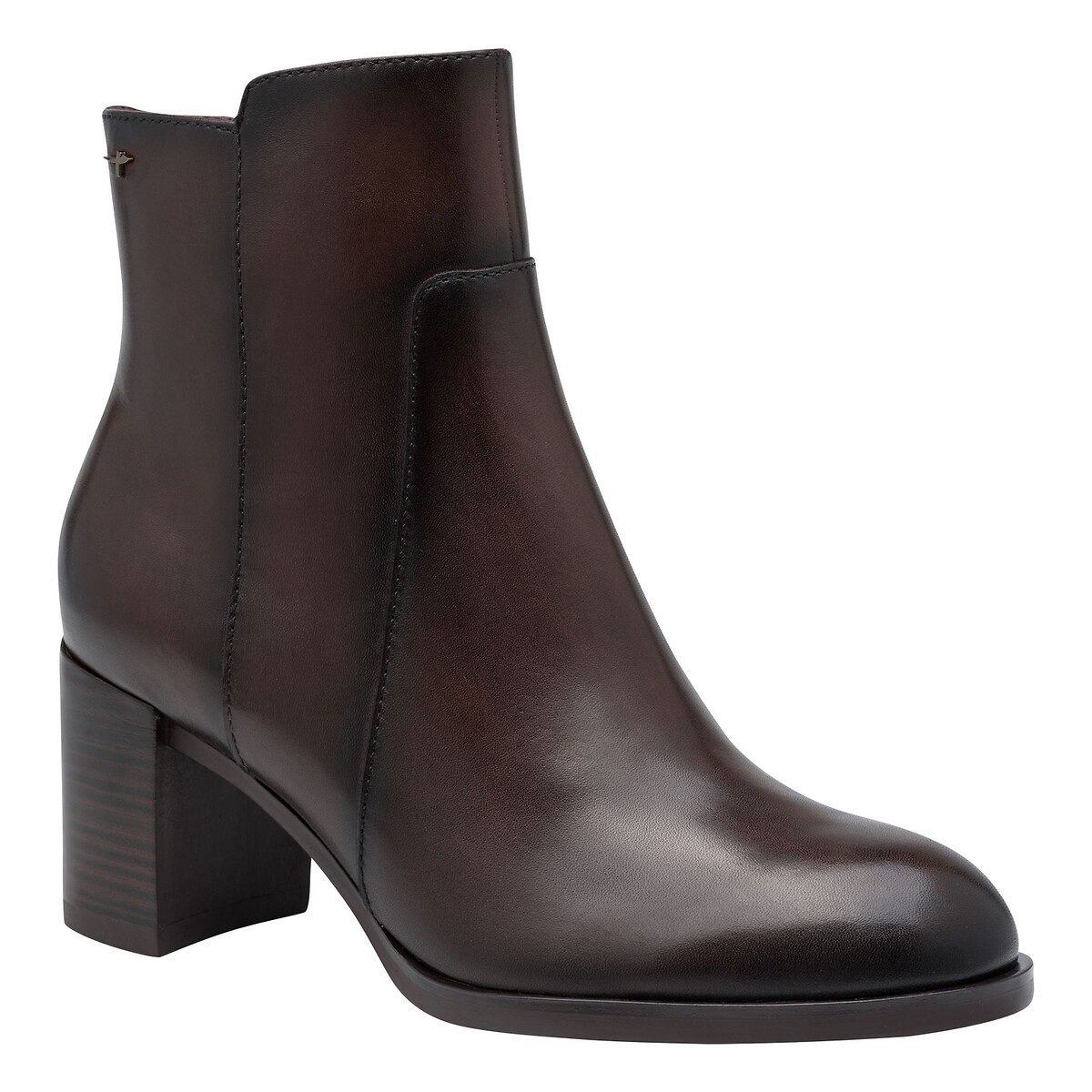 Stivaletti in pelle con tacco comodo marrone scuro, TAMARIS