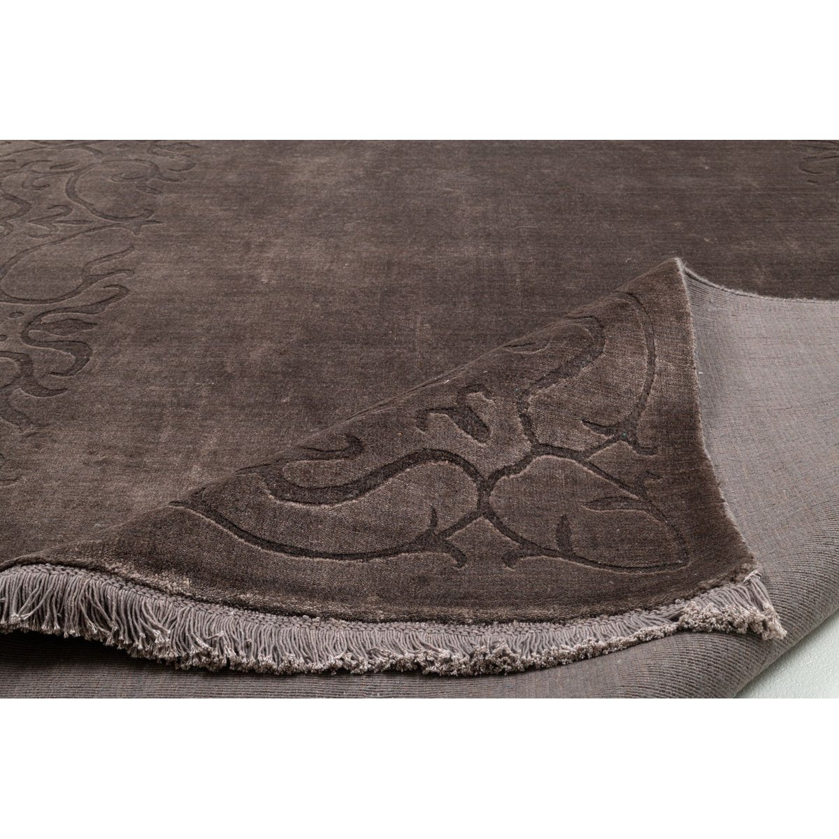 Tapis tissé main en viscose et laine vierge marron, THEKO