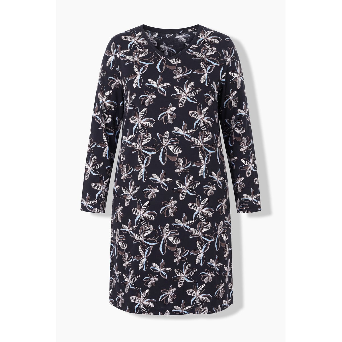 Grand T-shirt en coton bio, motif floral noir, ULLA POPKEN