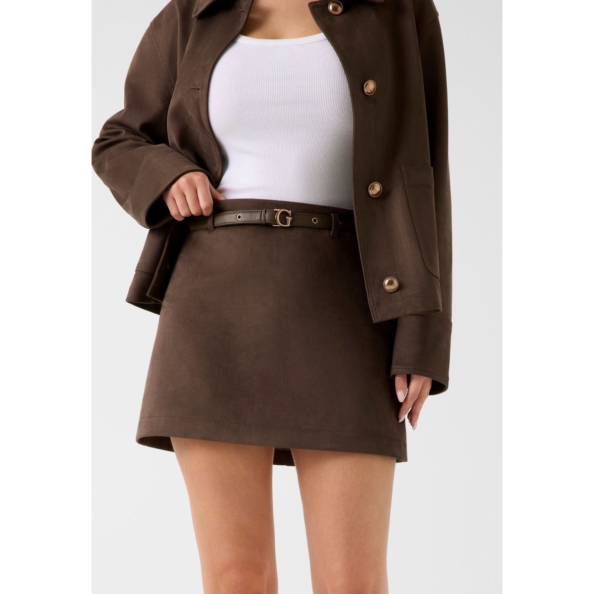 Mini-Jupe En Suède marron, GUESS
