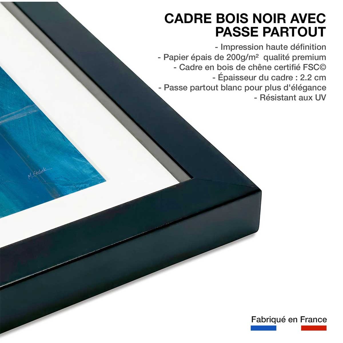 Affiche Passage bleue affiche + cadre en bois - noir, HEXOA