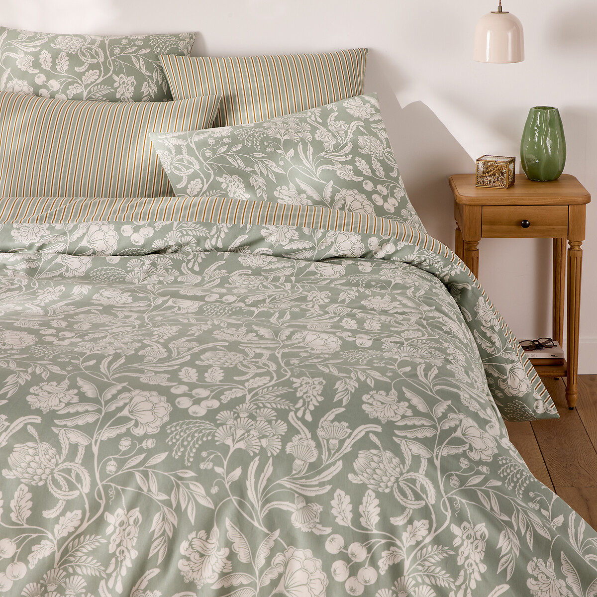 Funda nórdica de algodón, Linda estampado sobre fondo celadón, LA REDOUTE INTERIEURS