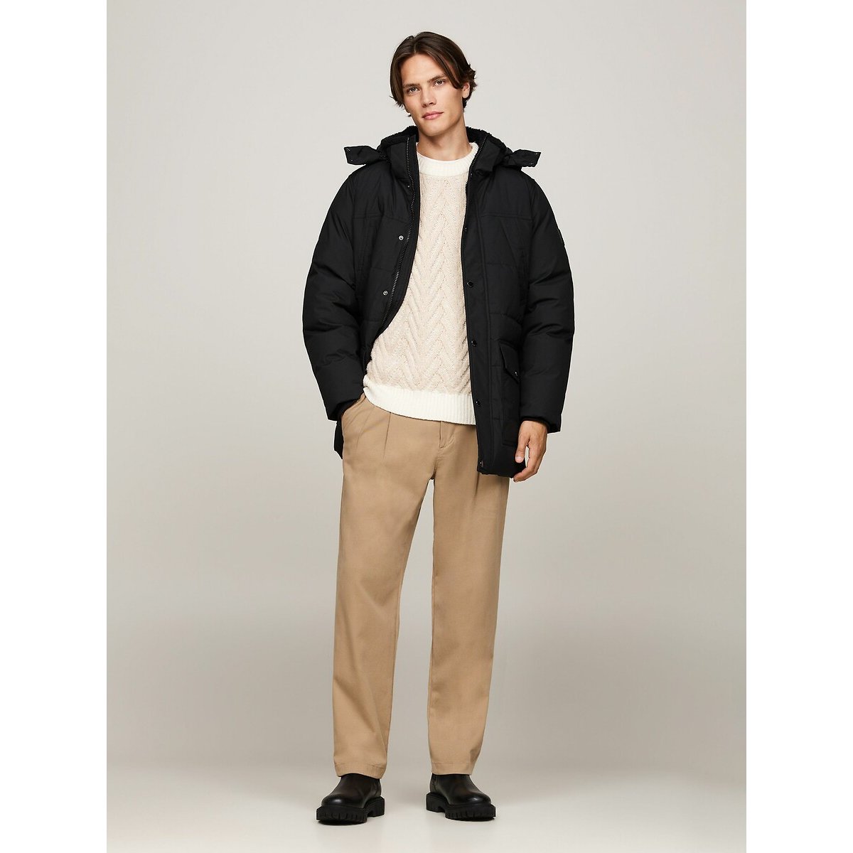 Parka à capuche amovible isolante noir, TOMMY HILFIGER