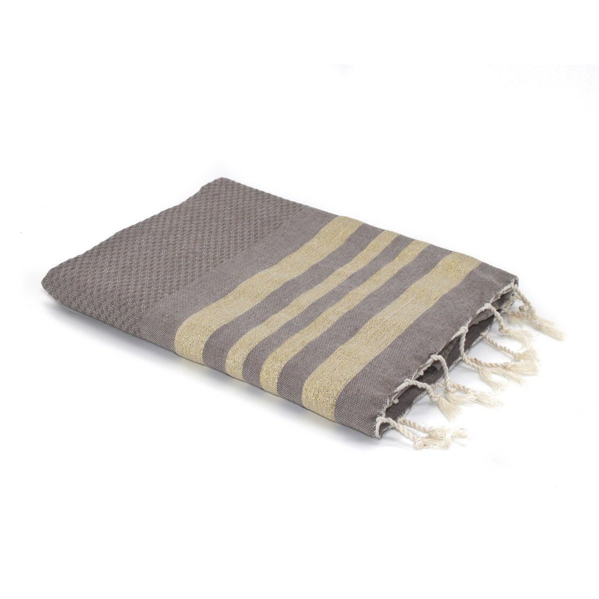 Fouta nid d'abeille coton HAMPTONS taupe clair / or, FEBRONIE