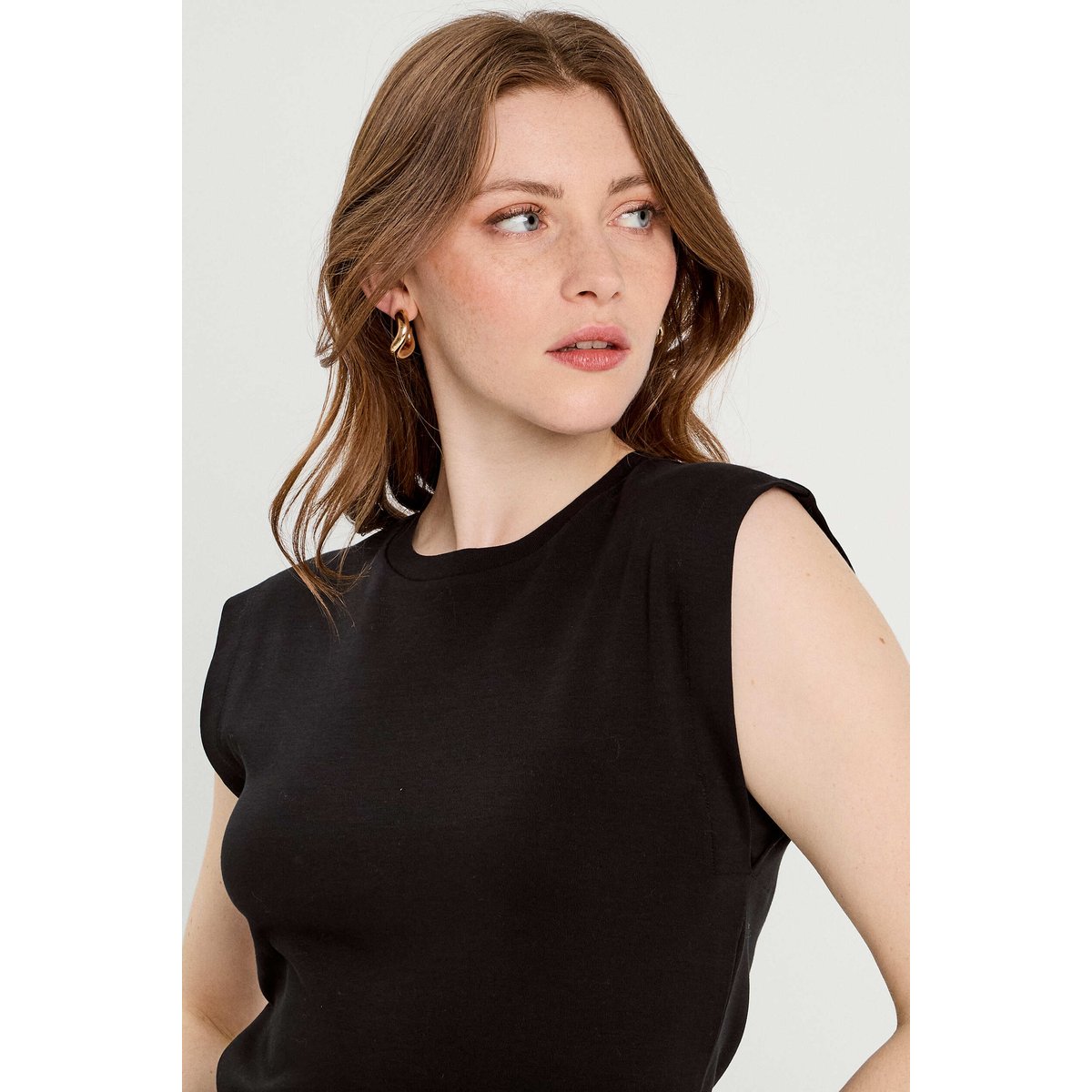 T-shirt col rond sans manches noir, CACHE CACHE