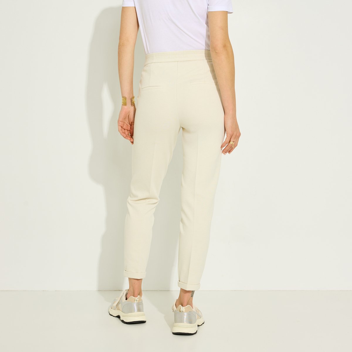 Pantalon ajusté en maille beige, GRAIN DE MALICE