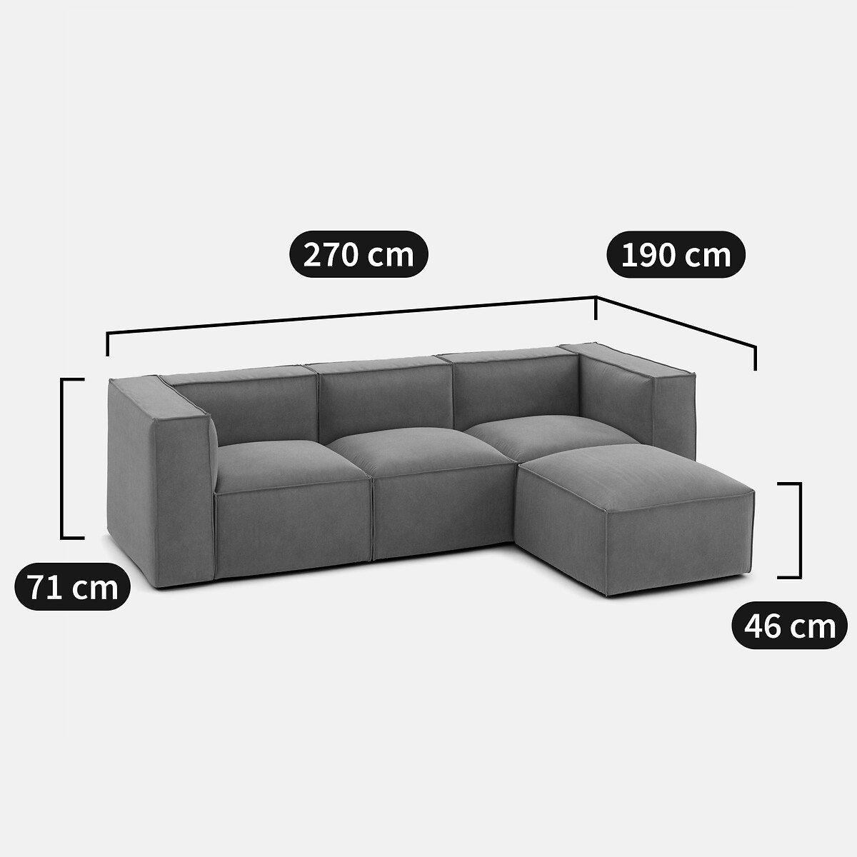 Modulable 3 places et pouf velours côtelé vintage Seven  bronze, LA REDOUTE INTERIEURS