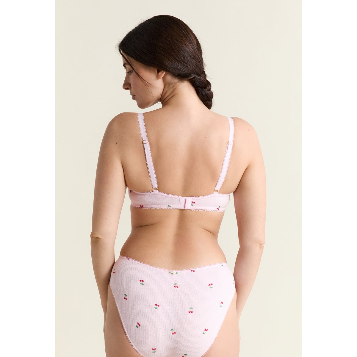 Soutien-gorge balconnet en coton pointelle à motifs SLEEPOVER imp fond rose, ETAM