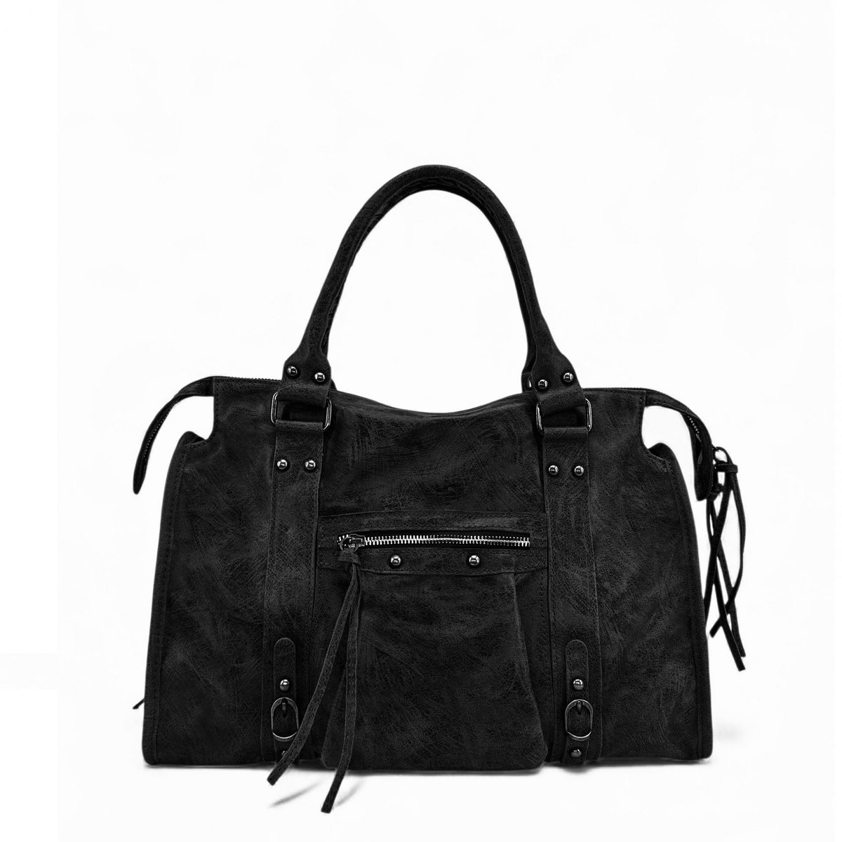 Sac à main en cuir brossé SANDSTORM SILVER noir, OH MY BAG