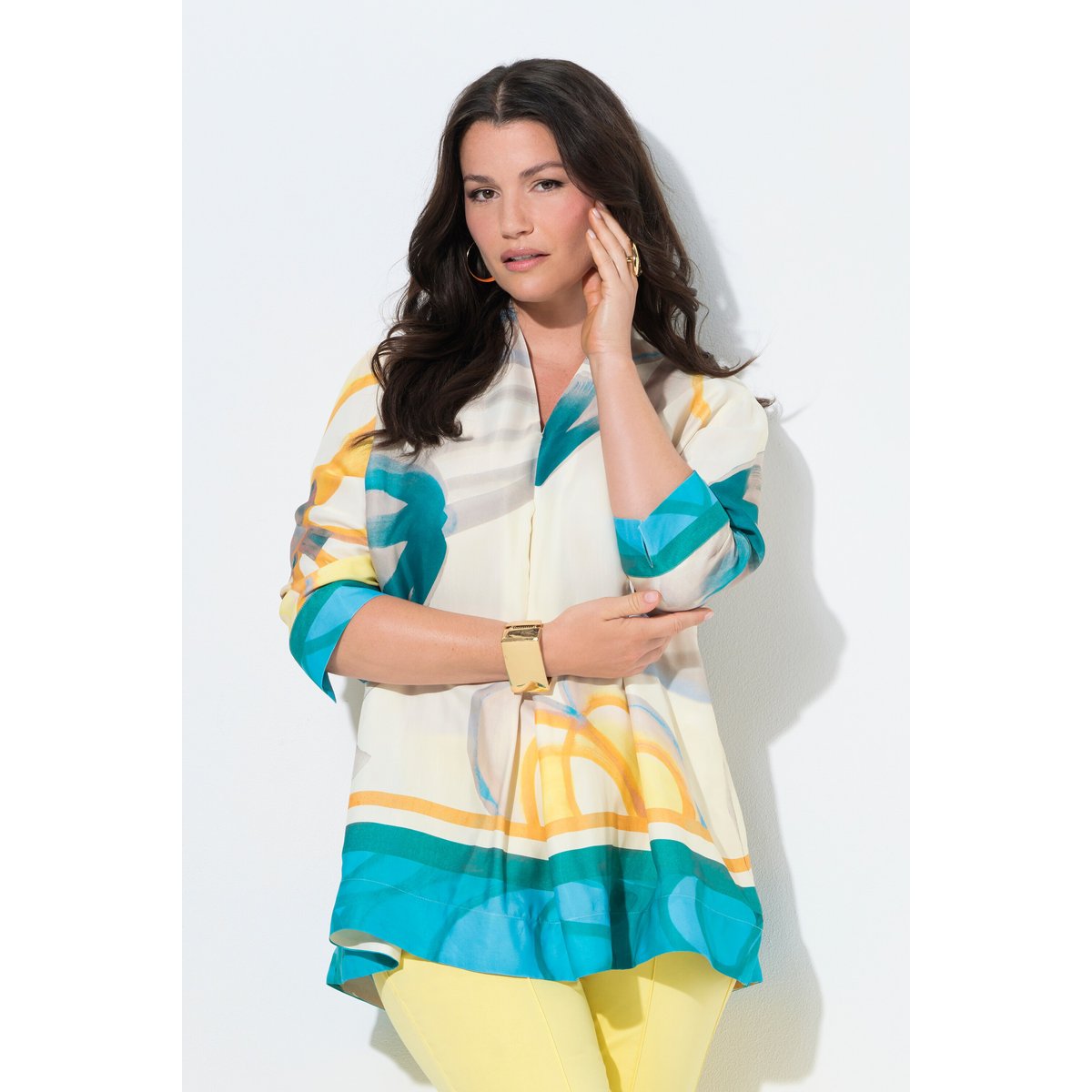 Blouse en satin, bordures contrastantes blanc cassé, ULLA POPKEN