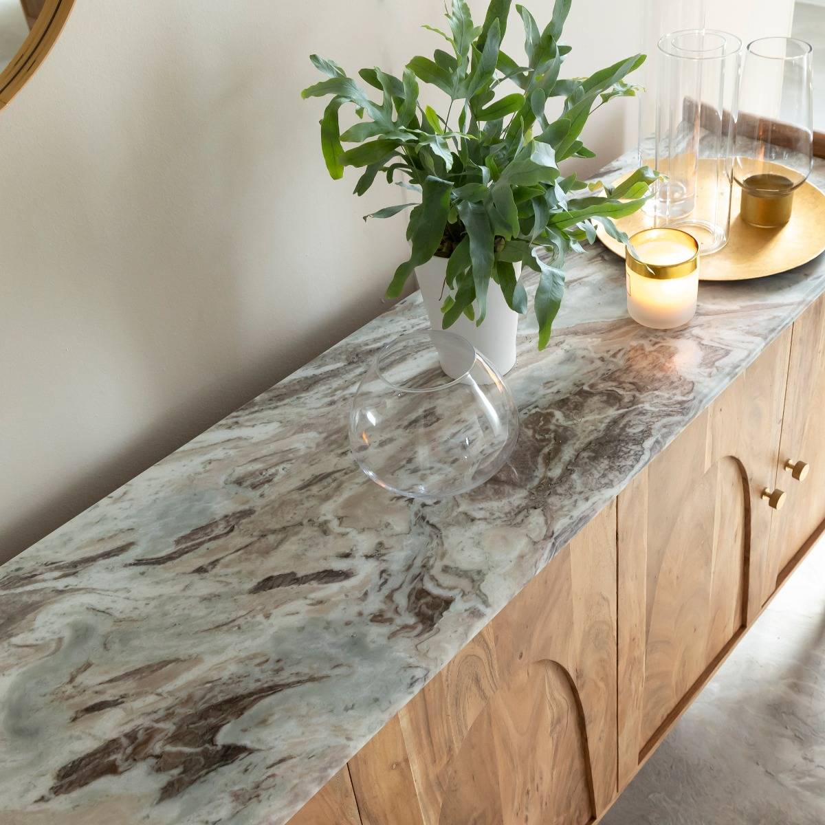 Buffet en bois d'acacia et marbre CALIX bois foncé, MADE IN MEUBLES 