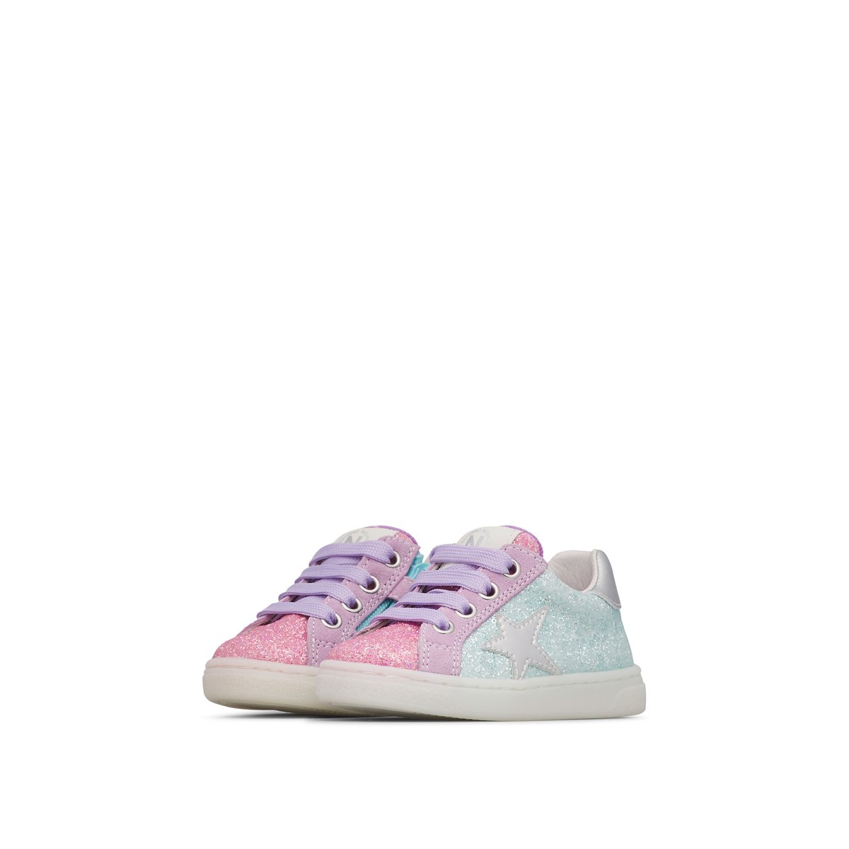 Sneakers en daim et cuir pailleté PINN ZIP. rose-lilas, NATURINO
