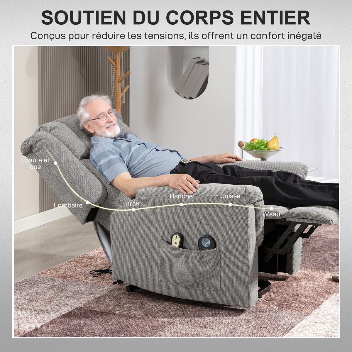 Fauteuil releveur multifonctionnel Chenille gris foncé, HOMCOM