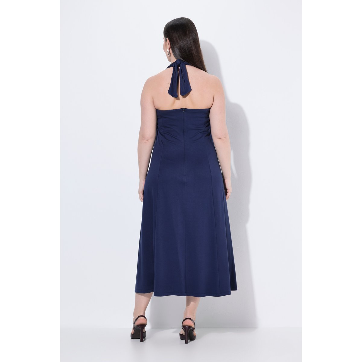 Robe dos en point de Rome, décolleté carré marine, ULLA POPKEN