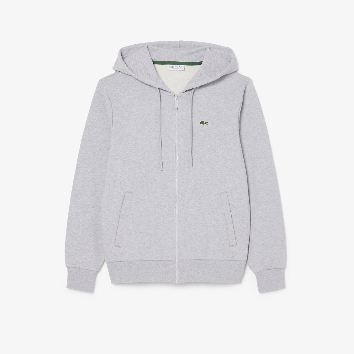 Sweat zippé à capuche gris chiné, LACOSTE