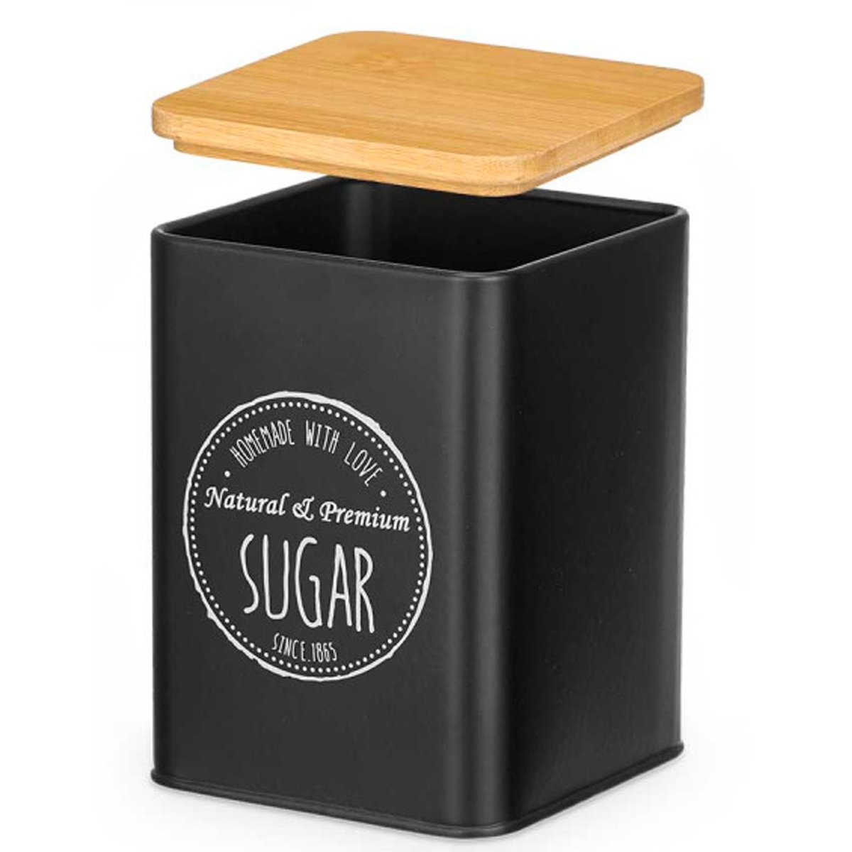 Set de 3 boîtes en métal noir café, sucre, thé 10x10x13.5cm noir, WADIGA
