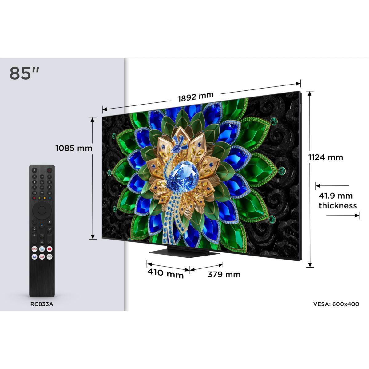 TV Mini LED 85A400U (2026) 85" (216 cm) couleur unique, TCL