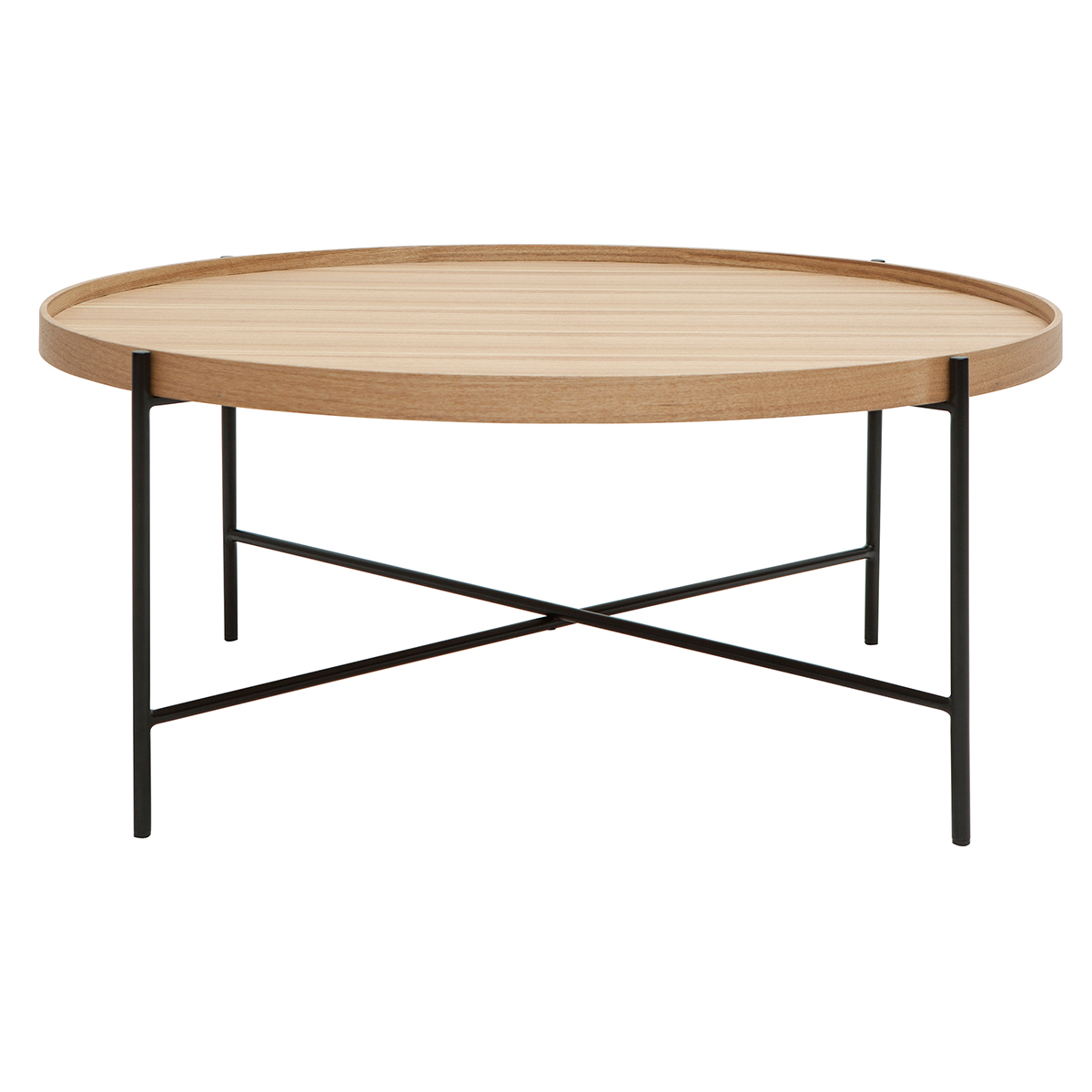 Table basse ronde bois clair et métal noir D90 cm BASSY frêne, MILIBOO