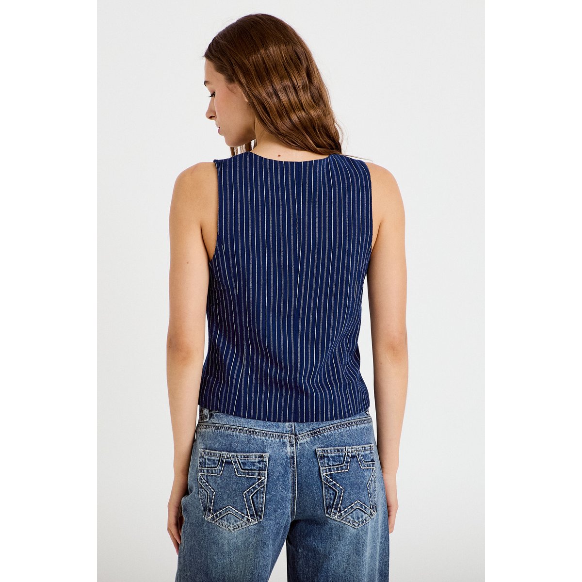 Gilet ajusté sans manches col rond bleu, CACHE CACHE