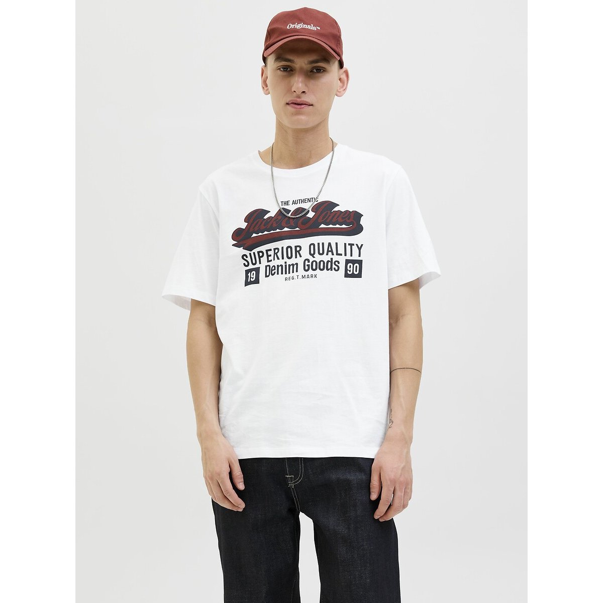 T-shirt col rond blanc, JACK & JONES