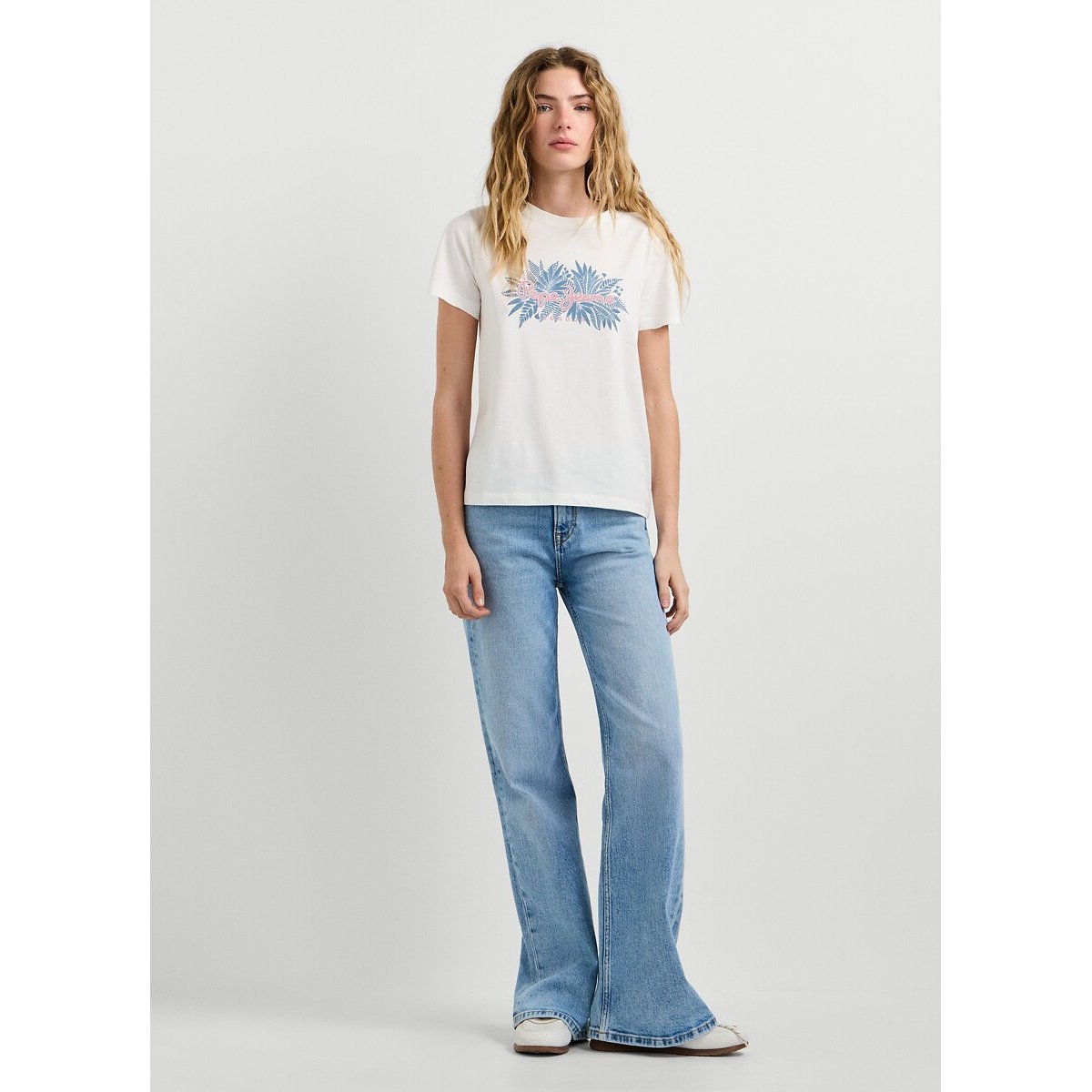 T-shirt manches courtes, col rond blanc, PEPE JEANS