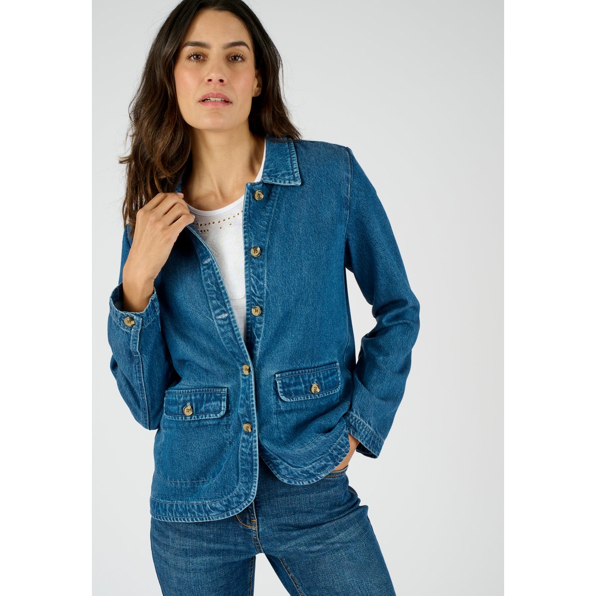 Veste mélange Lyocell Tencel(TM) et viscose bleu denim moyen, DAMART
