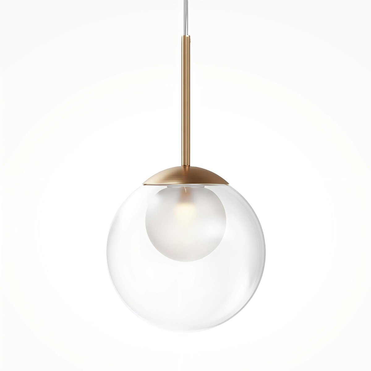 Suspension globe en verre & tige or, 20 cm DELTONA transparent, PIER IMPORT