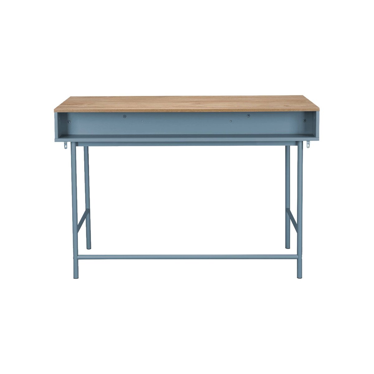 Bureau décor bois et fer 2 tiroirs 1 casier WILLIAM bleu, SWEEEK