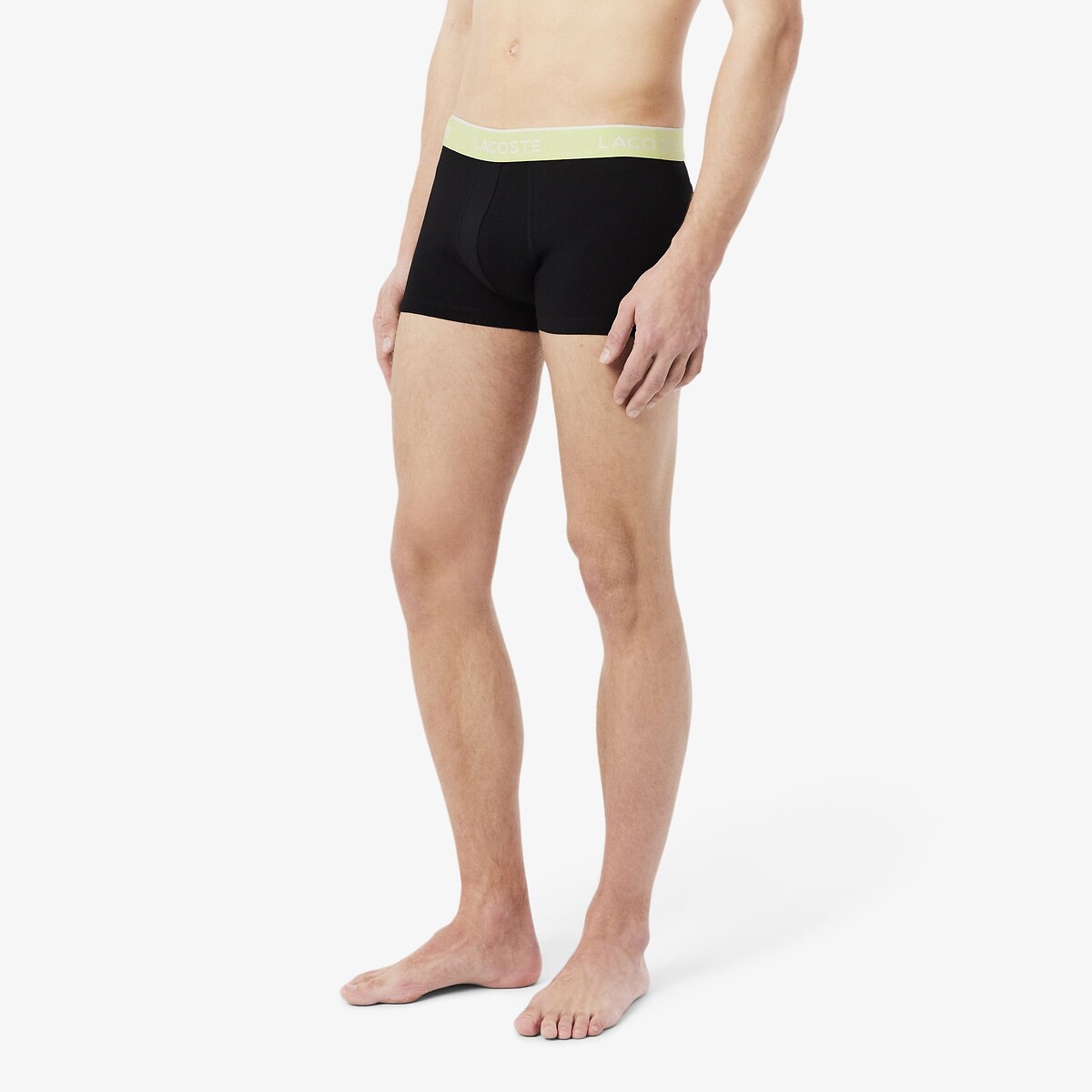 Confezione da 3 boxer, cotone stretch nero + cintura verde, LACOSTE
