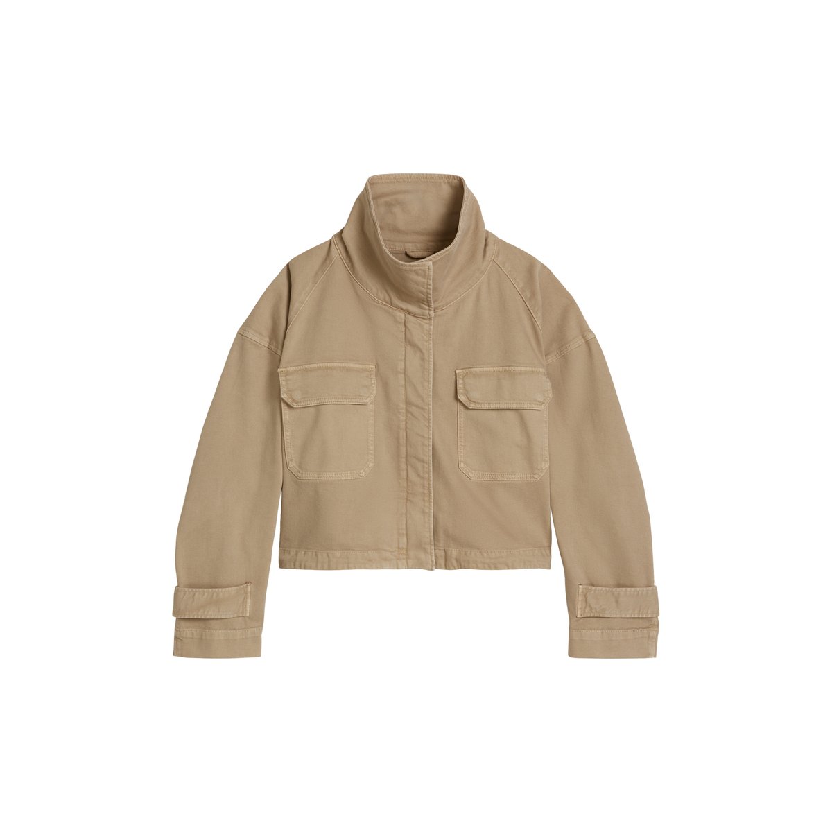Veste Funnel-Neck loose en coton garment dyed marron, MARC O'POLO