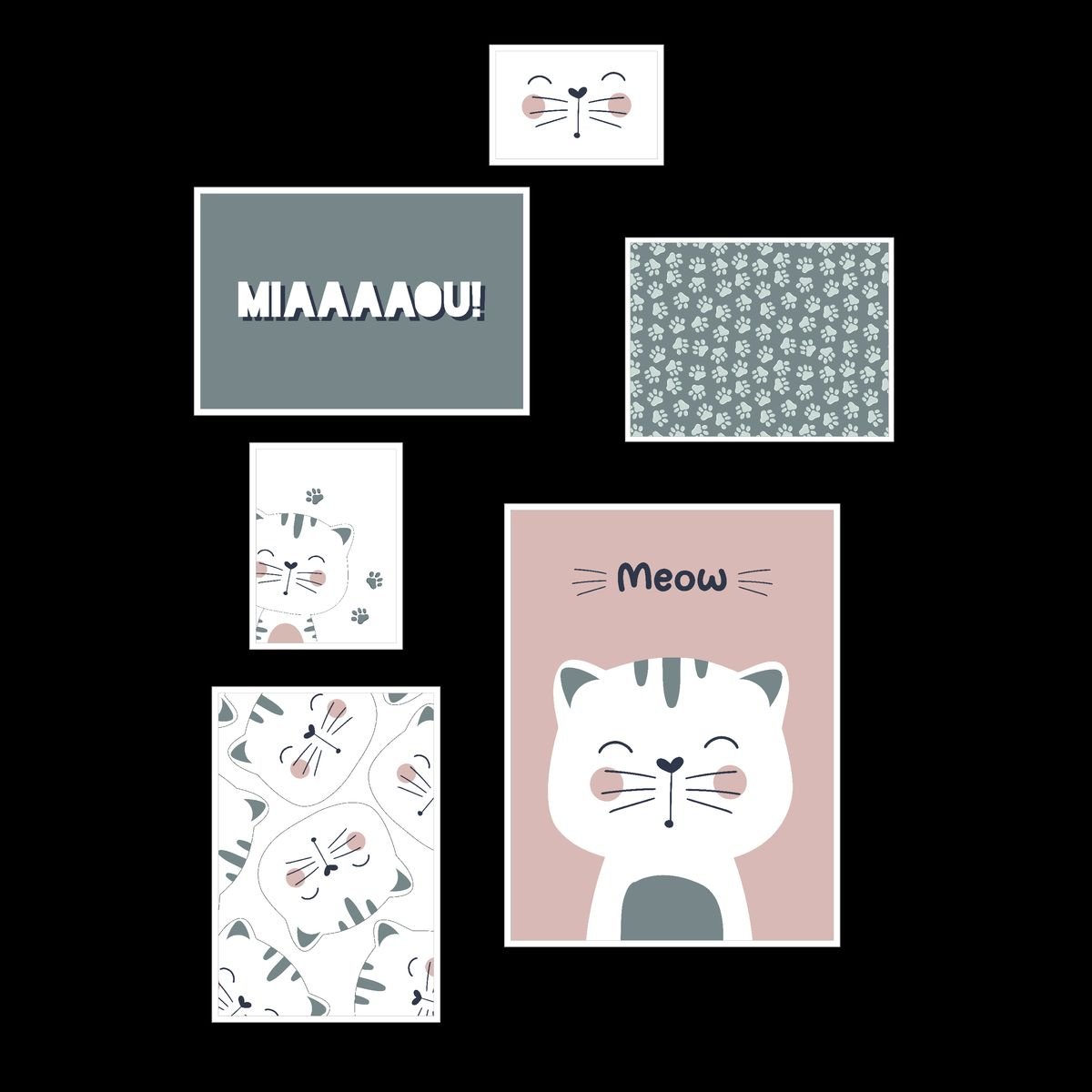 Lot 6 de cadres photos animalier bois FUNNY blanc, FACTORY