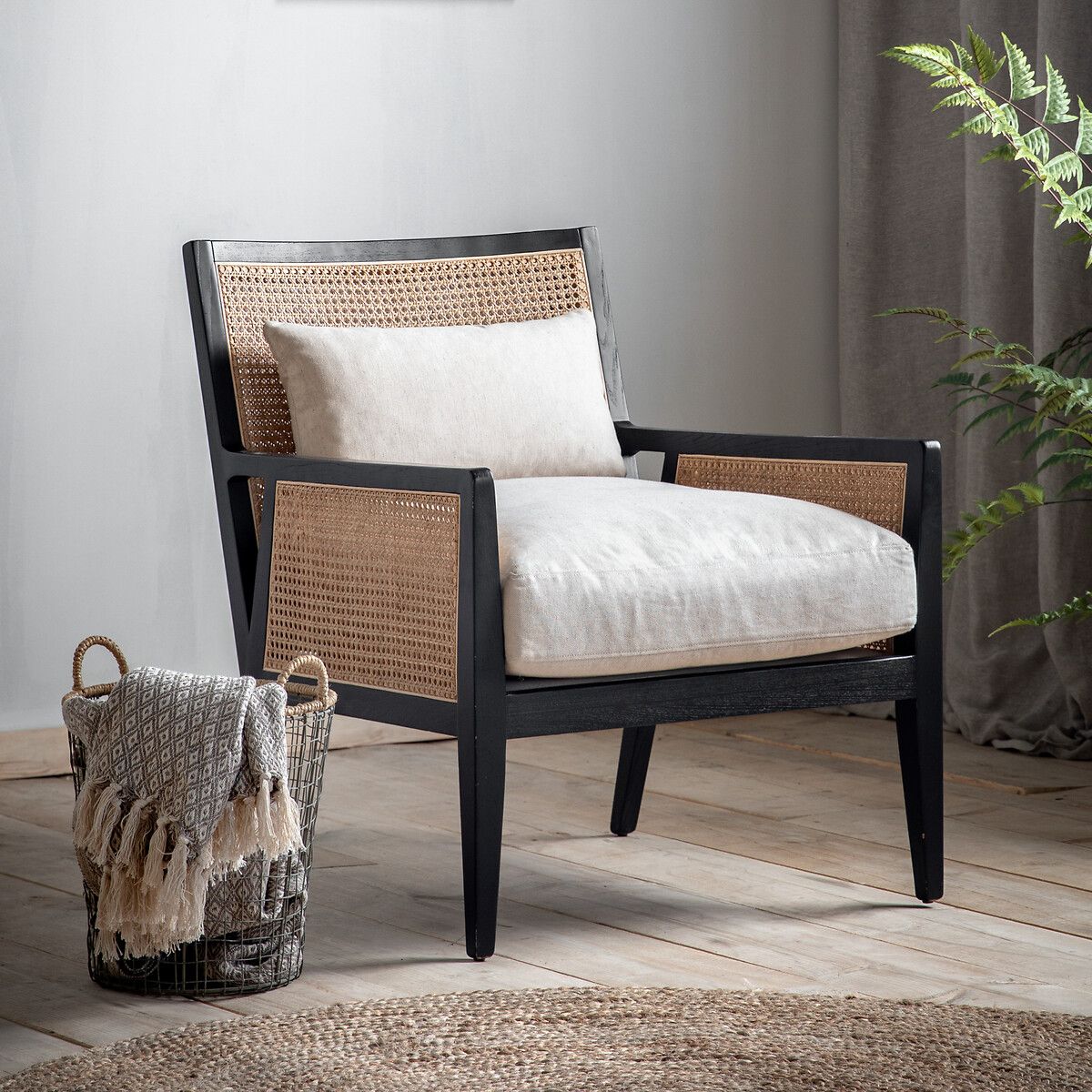 Satara Rattan Armchair with Linen Look Cushions cream, ÉDITÉ